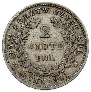 2 złote 1831, Warszawa, odmiana napisu ZLOTE i bez kropki po POL, Plage 274 (R1), Berezowski 35 zł bardzo rzadkie