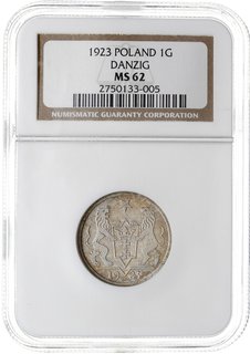 1 gulden 1923, Utrecht, Koga, Parchimowicz 61.a, moneta w pudełku NGC z certyfikatem MS62, patyna, piękny