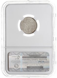 1/2 guldena 1927, Berlin, Koga, Parchimowicz 61.c, moneta wybita stemplem lustrzanym, w pudełku NGC z certyfikatem PF58, bardzo ładna i rzadka