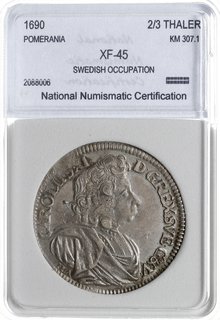 2/3 talara (gulden) 1690, Szczecin, AAJ 114.b, Dav. 767, moneta w pudełku NNC z certyfikatem XF 45