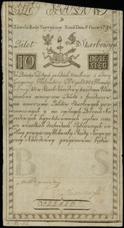 10 złotych polskich 8.06.1794, seria B, numeracja 25426, Lucow 18 (R2), Miłczak A2, bardzo ładne, bez naddarć