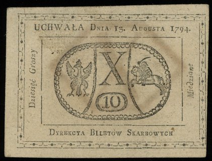 10 groszy miedziane 13.08.1794, Lucow 40 (R1), Miłczak A9a, ślady kleju i podlepek na stronie odwrotnej
