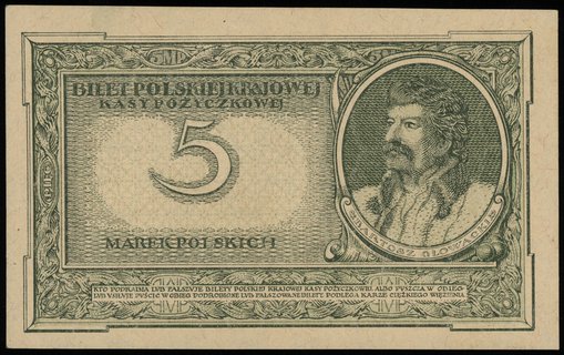5 marek polskich 17.05.1919, seria S, numeracja 285513, Lucow 328 (R2), Miłczak 20b, niewielkie zagniecenia na marginesach, pięknie zachowane
