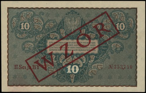10 marek polskich 23.08.1919, ukośny czerwony na