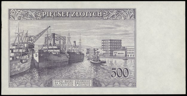 próbny druk strony odwrotnej banknotu 500 złotyc