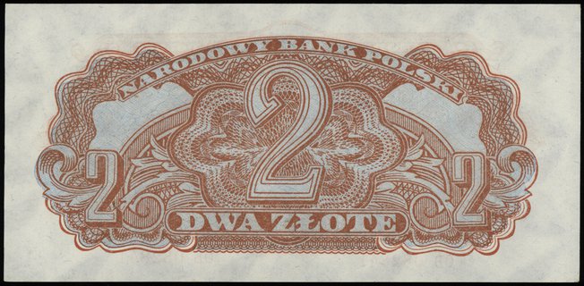 2 złote 1944, w klauzuli OBOWIĄZKOWYM, seria ОВ, numeracja 082841, Lucow 1085 (R3), Miłczak 106a, zagniecenie na prawym marginesie, pięknie zachowane