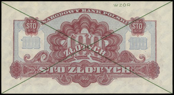 100 złotych 1944,  w klauzuli OBOWIĄZKOWYM, ziel