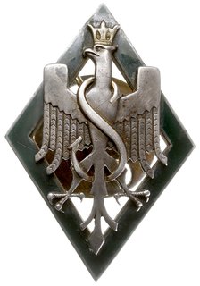 odznaka pamiątkowa 5 Dywizji Strzelców Syberyjskich, Orzeł z korpusem owiniętym literą S, na rombie, dwuczęściowa, srebro 53.5 x 37.5 mm, emalia, Stela 6.33.a, na stronie odwrotnej napis bombardj Klarner Stanisław N 581, rzadka