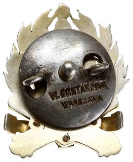 odznaka pamiątkowa 4 Kujawskiego Pułku Artylerii Lekkiej -Inowrocław, 1 wersja z napisem 1918 PAP 1920, czteroczęściowa, srebro złocone 40 x 33 mm, emalia, nakrętka sygnowana W.GONTARCZYK / WARSZAWA Sawicki/Wielechowski s. 233, bardzo rzadka i ładnie zachowana