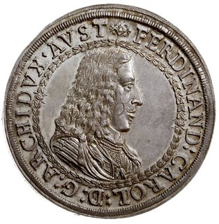 arcyksiążę Ferdynand Karol 1632-1662, dwutalar bez daty (ok. 1654), Hall, srebro 58.80 g, Dav. 3363, M.-T. 512, wyśmienicie zachowany, rzadki w tym stanie zachowania