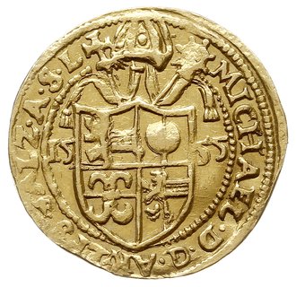Michał von Kuenburg 1554-1560, dukat 1555, złoto 3.35 g, Probszt 413, Zöttl 453, Fr. 613, na obrzeżu ślady po oprawie