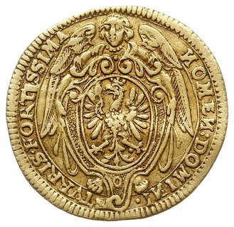 dukat (Engelsdukat) 1645, Aw: Orzeł na tarczy trzymanej przez Anioła, Rw: Napis w tarczy, złoto 3.42 g, Fr. 975, Joseph/Fellner 447, rzadki