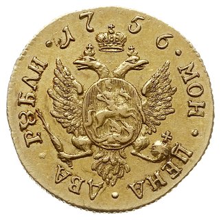 2 ruble 1756 СПБ, Petersburg, złoto 3.20 g, Diakov 384 (R1), Bitkin 94 (R1), bardzo ładne i rzadkie