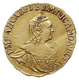 rubel 1756, Krasnyj Dvor (Moskwa), złoto 1.52 g, Bitkin 60 (R), Diakov 389 (R1), na awersie rysa w tle, rzadki