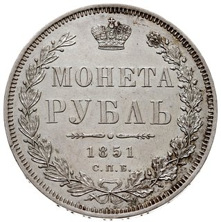 rubel 1851 СПБ ПА, Petersburg, św. Jerzy bez płaszcza, Bitkin 228, Adrianov 1851в, piękny
