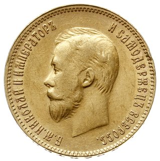 10 rubli 1909 (Э.Б), Petersburg, złoto 8.60 g, Bitkin 14 (R), Kazakov 359, rzadszy rocznik, uderzone na obrzeżu, ale bardzo ładne