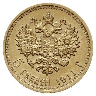 5 rubli 1911 ЭБ, Petersburg, złoto 4.29 g, Bitki