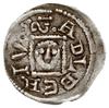 denar 1146-1157, Aw: Książę z mieczem trzymanym poziomo siedzący na tronie na wprost, wstecznie BO..