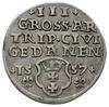 trojak 1557, Gdańsk, popiersie króla bez obwódek i lilijki pod datą, Iger G.57.3.a (R4), bardzo rz..