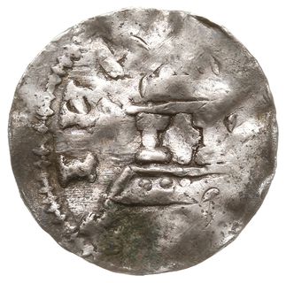 denar, Aw: Głowa w koronie radialnej w prawo, Rw: Kapliczka karolińska, Dbg 916, srebro 1.16 g, gięty
