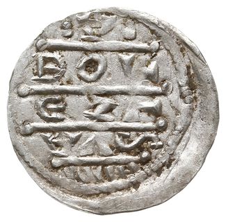Denar 1157-1166 , Aw: Cesarz siedzący na tronie na wprost, Rw: Napis w trzech liniach BOL / EZL / AVS, Gum.H. 89, Kop. 58 (R5), Str. 55, Such. XX/2, srebro 0.39 g, rzadki