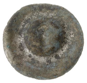 brakteat z początku XIV wieku, Herb Bogoria (strzała zakończona grotami z obu stron, w środku strzały kulka, Kop. 241 (R6)
