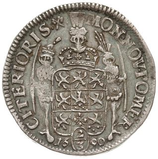 2/3 talara (gulden) 1690, Szczecin, odmiana napisu CAROLUS XI - D G..., srebro 16.95 g, AAJ 114b, Dav. 767, miejscowo ciemna patyna
