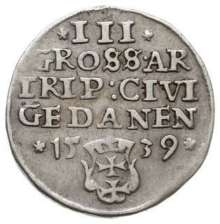 trojak 1539, Gdańsk, na rewersie interpunkcja w formie masywnych gwiazdek, Iger G.39.1.k (R1)