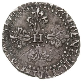 1/2 franka, 1587H, La Rochelle, dwukrotnie uderzony stemplem, Duplessy 1131, patyna, ładny portret władcy