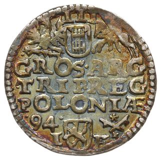 trojak 1594, Poznań, długa broda króla, Iger P.94.8.a(R), tęczowa patyna, rzadszy typ popiersia, ładny