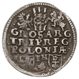 trojak 1597, Poznań, odmiana bez litery R w inicjale Hermana Rüdigera, Iger P.97.4.c/-, mennicza wada bicia, ciemna patyna, rzadki