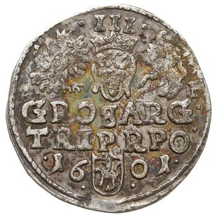 trojak 1601, Wschowa, litera F przy Pogoni, Iger W.01.2.a (R3), wielobarwna patyna, rzadki typ monety