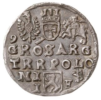 trojak 1597, Lublin, data 9-7 po bokach Orła, u dołu z prawej strony znak menniczy, Iger L.97.14.a (R4), patyna, rzadki i ładnie zachowany
