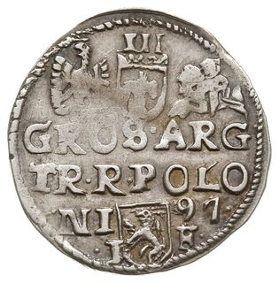 trojak 1597, Lublin, odmiana ze skróconą datą 97 z prawej strony herbu Lewart i bez znaku mincerskiego na końcu napisu na rewersie, Iger L.97.20.a (R2), rzadki
