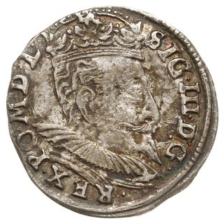 trojak 1598, Wilno, rzadko spotykane popiersie króla, na rewersie znak - głowa wołowa przebita hakami” i herb Demetriusza Chaleckiego, Iger V.98.2.a (R4), Ivanauskas 5SV54-31, bardzo rzadki typ monety
