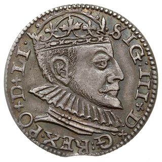 trojak 1590, Ryga, odmiana z dużą głową króla, Iger R.90.2.c (R2), Gerbaszewski 14, różnobarwna patyna, rzadki i ładny