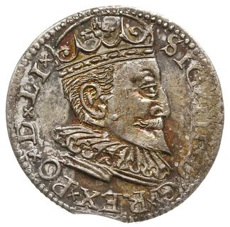 trojak 1596, Ryga, Iger R.96.1.e, Gerbaszewski 15, moneta wycięta z krawędzi blachy, ale pięknie zachowana