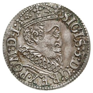 trojak 1619, Ryga, odmiana z małym popiersiem króla, Iger R.19.1.a (R3), Gerbaszewski 1.17, delikatna patyna, moneta wybita niecentrycznie, rzadka i w ładnym stanie zachowania