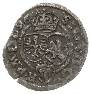 szeląg 1596, Poznań, Aw: Monogram pod koroną, po bokach I-F, poniżej Lewart w tarczy, Kop. 652(R8), ciemna patyna, bardzo rzadki i przyzwoicie zachowany