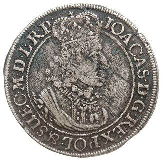 ort 1651, Gdańsk, odmiana z obwódkami wewnętrznymi po obu stronach monety, mennicze wady krążka, ciemna patyna