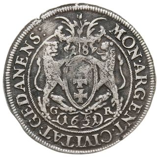ort 1651, Gdańsk, odmiana z obwódkami wewnętrznymi po obu stronach monety, mennicze wady krążka, ciemna patyna