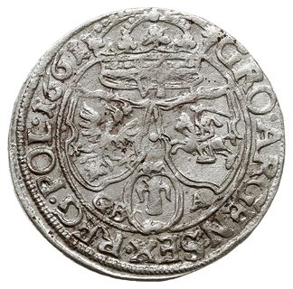 szóstak 1661 GB-A, Lwów, na awersie herb Ślepowron bez obwódki, na rewersie tarcze herbowe łukowate, resztki blasku menniczego, ładny