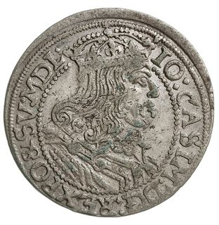 szóstak 1666 AT, Kraków, odmiana z herbem Ślepowron, zielonkawa patyna, ładny egzemplarz z dużym blaskiem menniczym