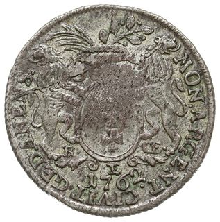 30 groszy (złotówka) 1762, Gdańsk, odmiana z mniejszym wieńcem nad herbem miasta, Kahnt 719 wariant b, Merseb. 1749, patyna