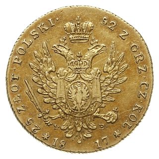 25 złotych 1817, Warszawa, złoto 4.89 g, Plage 11, Bitkin 812 (R), Berezowski 40 zł, patyna, ładnie zachowane