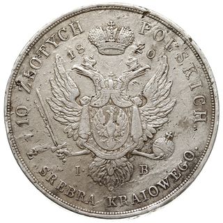 10 złotych 1820, Warszawa, srebro 30.89 g, Plage 23, Bitkin 819 (R), Berezowski 25 zł, moneta z bardzo licznymi śladami po ogniu, ale rzadkie