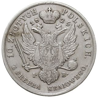 10 złotych 1825 IB, Warszawa, srebro 30.91 g, Plage 28 (R1), Bitkin 824 (R1), Berezowski - , bardzo rzadki rocznik