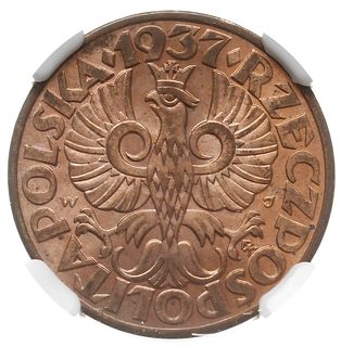 5 groszy 1937, Warszawa, Parchimowicz 103.i, moneta w pudełku NGC z notą MS64 RB, piękne z naturalną barwą