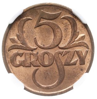 5 groszy 1937, Warszawa, Parchimowicz 103.i, moneta w pudełku NGC z notą MS64 RB, piękne z naturalną barwą