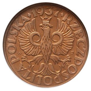 2 grosze 1937, Warszawa, Parchimowicz 102.l, moneta w pudełku NGC z notą MS65 RD, wyśmienite z naturalną barwą